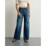 AE Dreamy Drape Stretch Super High-Waisted Baggy Wide-Leg Jean - Dark Indigo Wash