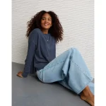 AE Long Sleeve Plush Crew Neck Top - Cobalt Jewel