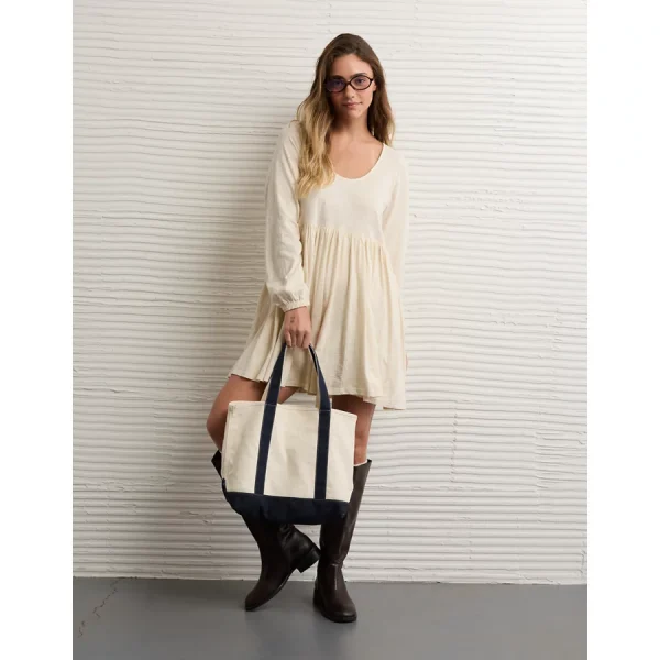 AE Sunchaser Knit Long-Sleeve Scoop Neck Mini Dress - Cream