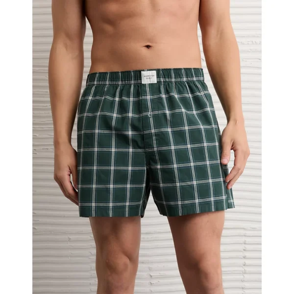 AEO Stretch Plaid Classic Boxer Short - Green Alpine