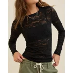 Aerie Essential Lace Layering T-Shirt - True Black