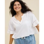 Aerie Flowy Cropped Notch Neck T-Shirt - White