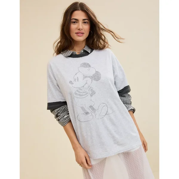 Aerie Mickey Mouse Crew Oversized Boyfriend T-Shirt - Light Heather Gray