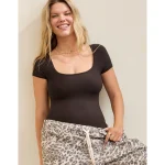 SMOOTHEZ Short Sleeve Square Neck Bodysuit - Deep Earth