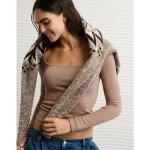 AE Long Sleeve Square Neck T-Shirt - Taupe