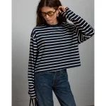 AE77 Premium Boxy Long-Sleeve Cropped T-Shirt - Navy