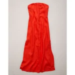 AE77 Strapless Linen Midi Dress - Orange