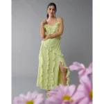 AE Asymmetrical Ruffle Maxi Slip Dress - Lime
