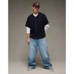 AE Button-Up Baseball T-Shirt - Blue