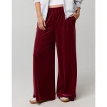 OFFLINE By Aerie Velour Rib Super Wide Leg Pant - Deep Cherry