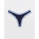SMOOTHEZ Microfiber Lace Thong Underwear - Monaco Blue