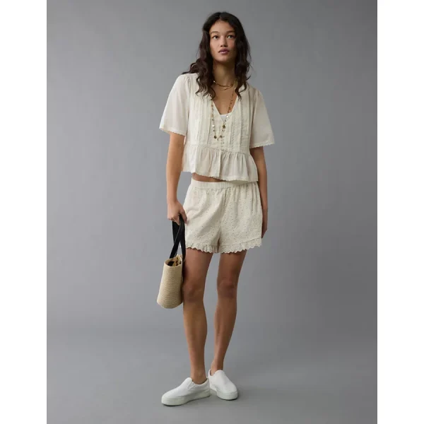 AE High-Waisted Eyelet Ruffle Short - Cream