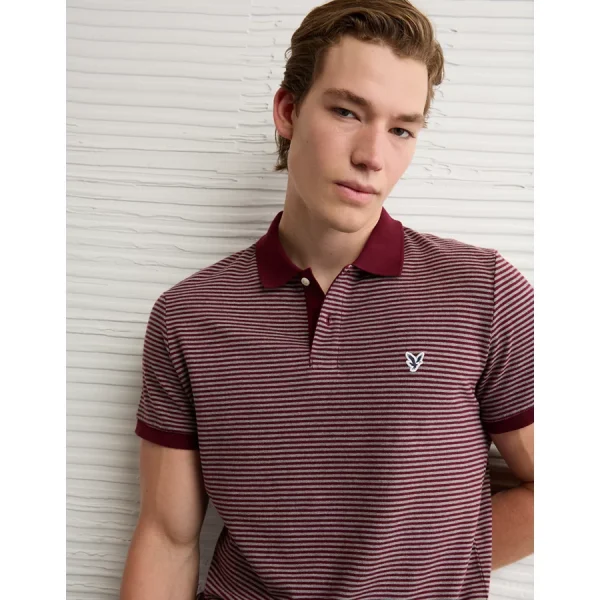 AE Lived-In Slim Fit Pique Polo Shirt - Burgundy