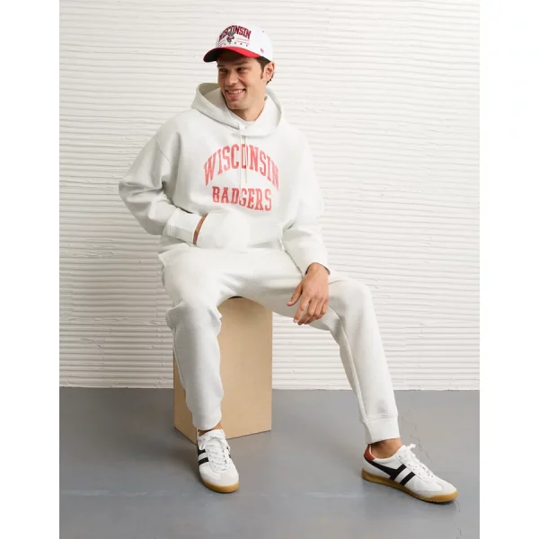 AE 24/7 Wisconsin Badgers Graphic Hoodie - Heather Frost