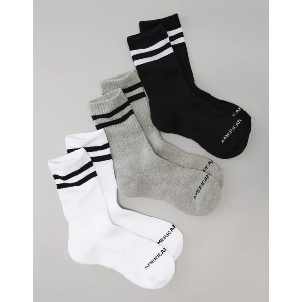 AE Striped Crew Socks 3-Pack - Dark Heather Gray