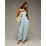 AE Sunchaser Knit Smocked Tube Jumpsuit - Blue
