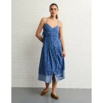 AE V-Neck Side Tie Midi Dress - Blue Vibe