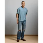 AE77 Premium Linen-Blend Polo Shirt - Light Blue