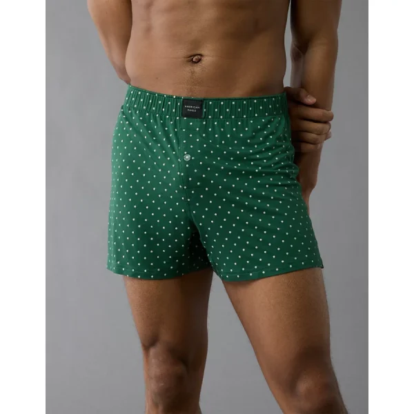 AEO Men's Polka Dots Slim Knit Ultra Soft Boxer Short - Deep Forest