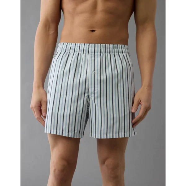 AEO Men's Striped Poplin Pocket Boxer Short - Blue