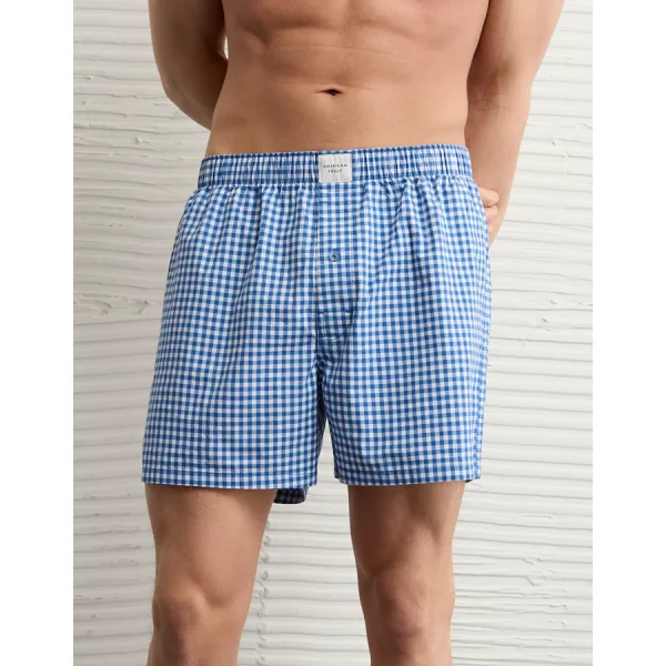 AEO Stretch Plaid Classic Boxer Short - Blue