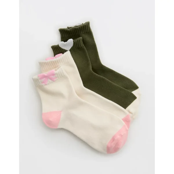 Aerie Peaking Icon Quarter Socks 2-Pack - Olive Fun