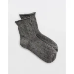 Aerie Rolled Edge Pointelle Quarter Socks - Medium Heather Gray