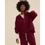 Aerie Sherpa Henley Sweatshirt - Deep Cherry