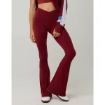 OFFLINE By Aerie Real Me High Waisted Crossover Flare Legging - Deep Cherry