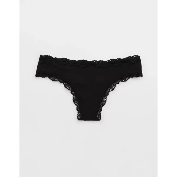 Superchill Modal Lace Thong Underwear - True Black