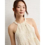 AE Embroidered Halter Tank Top - Cream