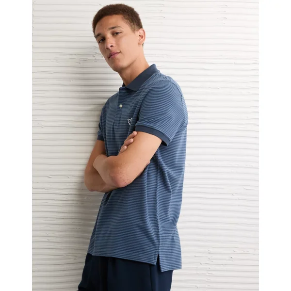 AE Lived-In Slim Fit Pique Polo Shirt - Blue