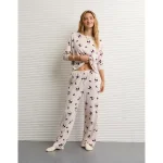 AE Luxe Plush Snoopy Long-Sleeve & Pant PJ Set - Oatmeal Heather
