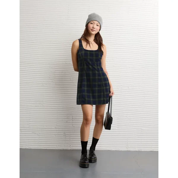 AE Plaid It Knit Mini Dress - Navy