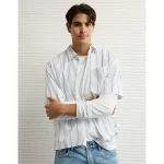 AE Poolside Poplin Striped Button-Up Shirt - Light Blue