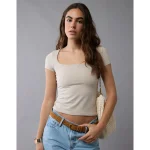 AE Square Neck Hey Baby Tee - Grey