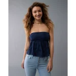 AE Sunchaser Knit Babydoll Tube Top - Navy