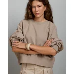 AE77 Premium Cropped Fleece Sweatshirt - Hazelnut