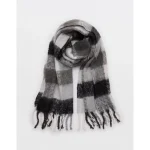 Aerie Fringe Plaid Blanket Scarf - Shell Gray