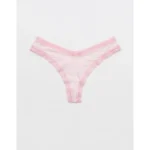 SMOOTHEZ Microfiber Lace Thong Underwear - Club Pink