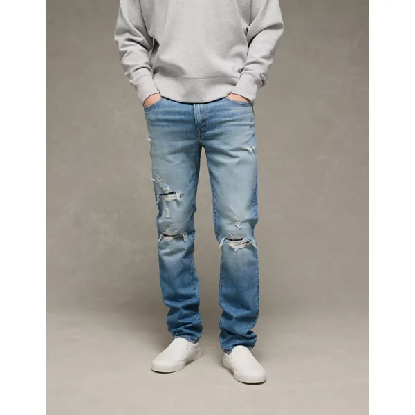 AE EasyFlex +TENCEL™ Fibers Patched Slim Straight Jean - Medium Destroy