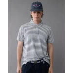AE 24/7 Club Logo Striped Polo Shirt - Gray