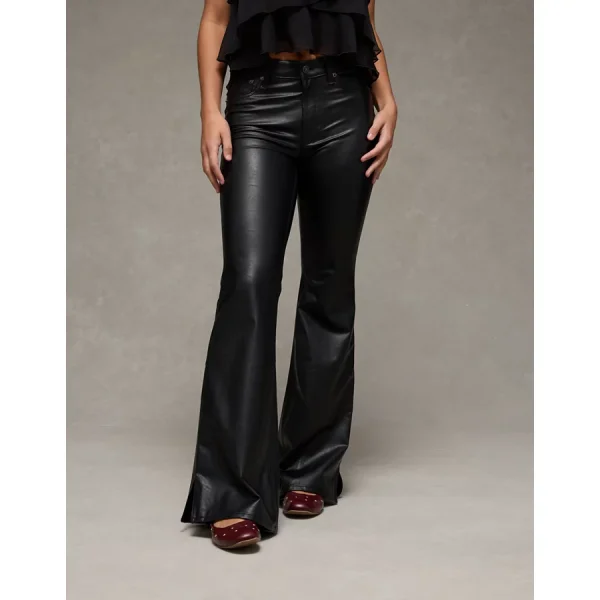 AE Super High-Waisted Leather Flare Pant - Onyx Black