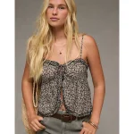 AE Tie Front Ruffle Trim Tank Top - Multi