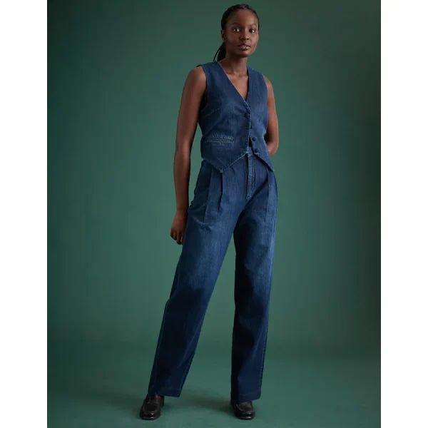 AE77 Premium Denim Pleated Trouser - Dark Wash