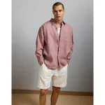 AE77 Premium Relaxed Linen Button-Up Shirt - Mauve