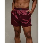 AEO Men's Solid Satin Pocket Boxer Short - Wine