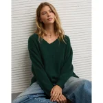 AE Big Hug V-Neck Waffle Sweatshirt - Deep Forest