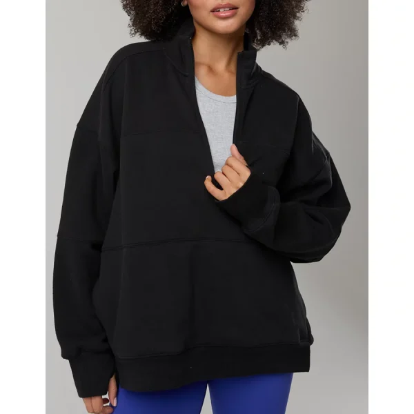 OFFLINE By Aerie Cloud Fleece Quarter Zip Sweatshirt - True Black